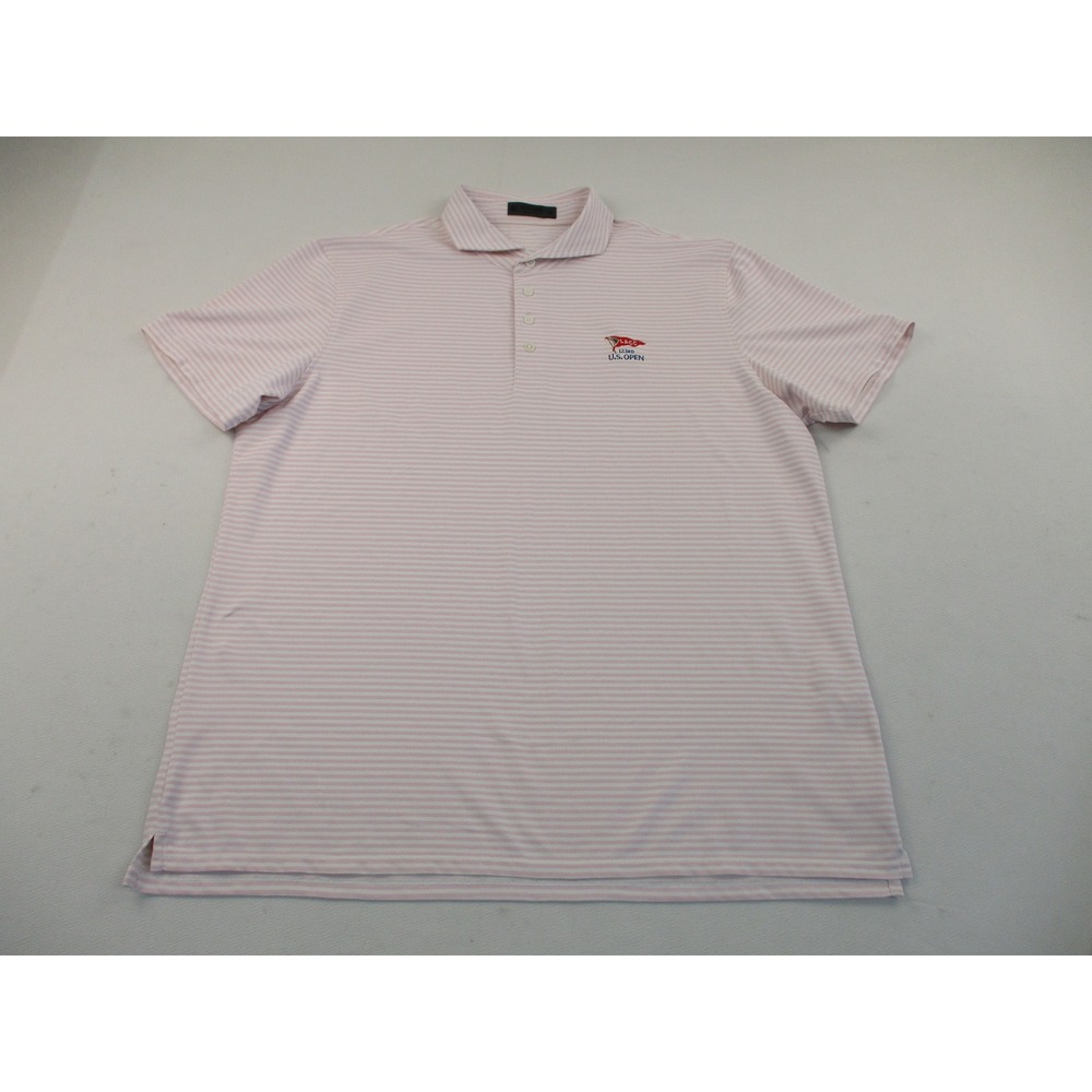 G/FORE Polo Shirt Mens XL Pink Stripe LACC 123rd US Open Golf Performance Logo